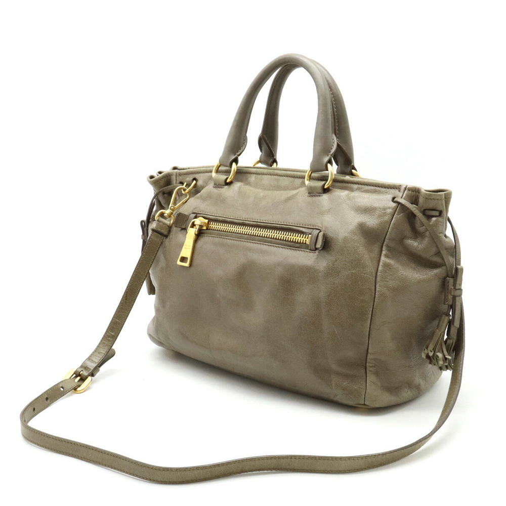 Prada Bag Fringe 2WAY Tassel Shoulder Khaki Gray